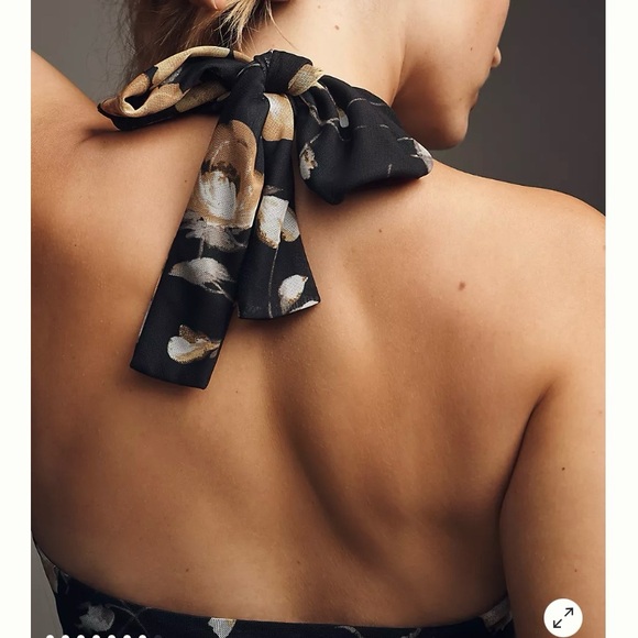 By Anthropologie Tie-Neck Shirred Halter Top size M. MSRP $78+ - Picture 4 of 4